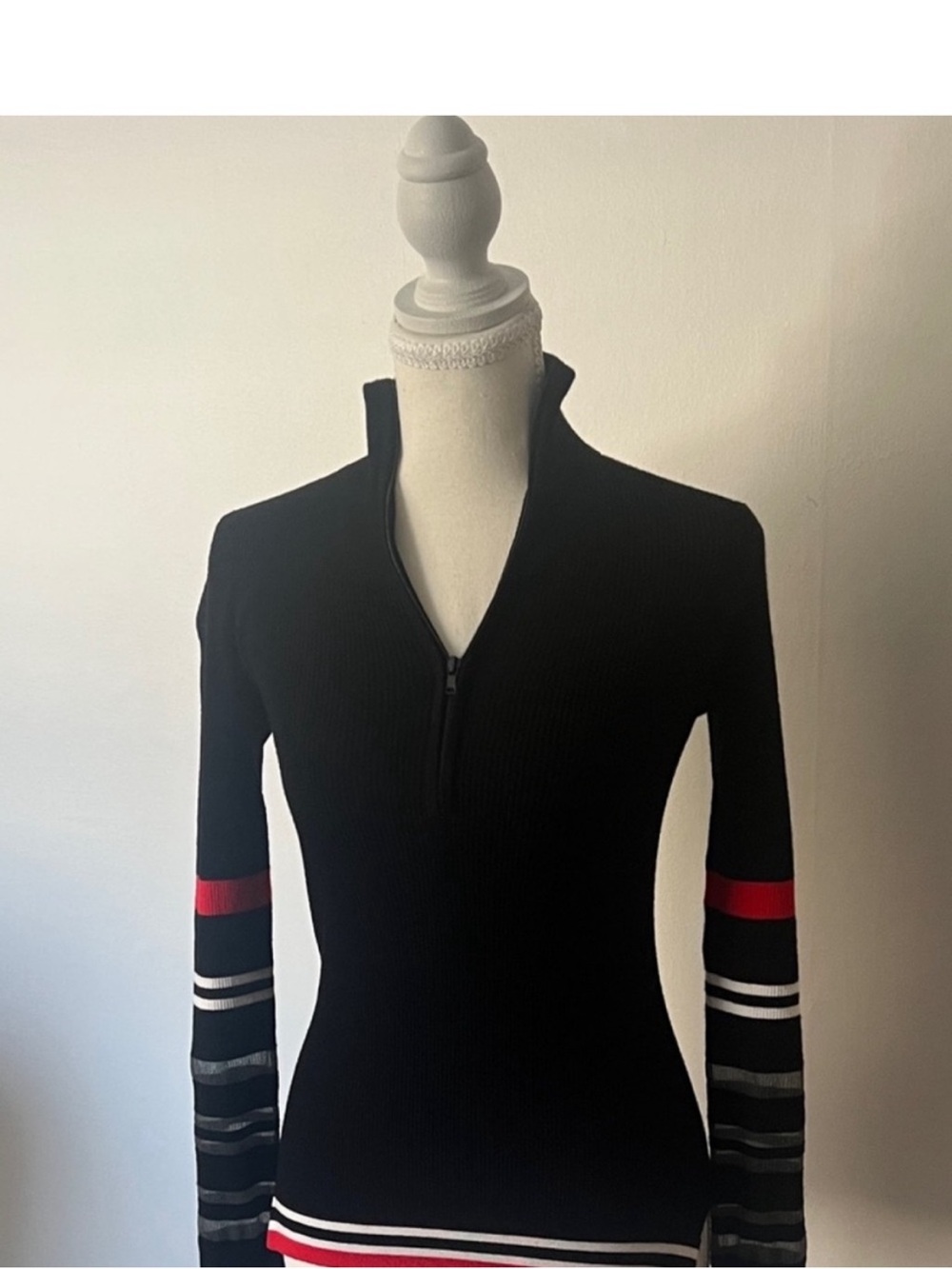Bailey 44 Black Quarter-Zip Sweater, women’s S, sporty casual striped stretch